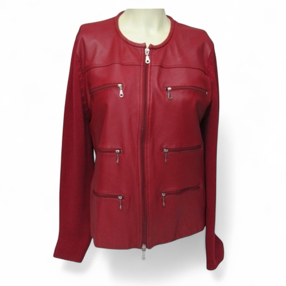 Maurice Sasson Vintage Red Leather Blend Front Zipper Pockets Jacker Size L